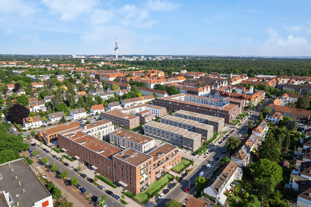 Das Neubauprojekt Constanze im ConstantinQuartier aus der Vogelperspektive.