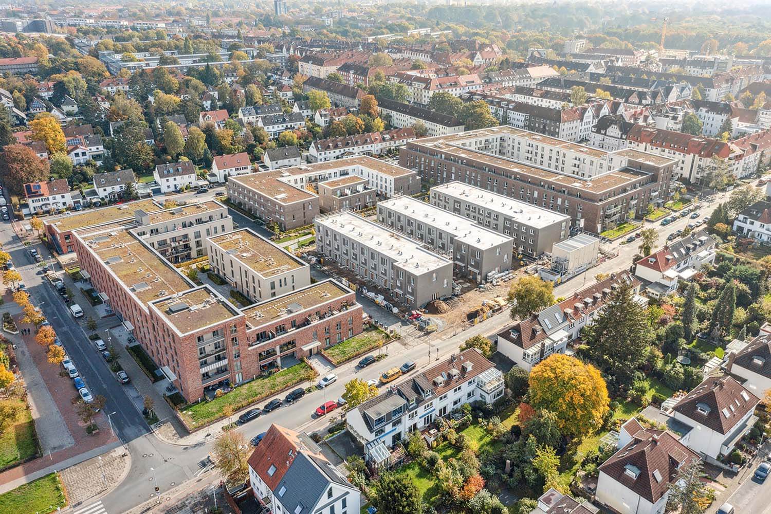Das Neubauprojekt Constanze im ConstantinQuartier aus der Vogelperspektive.